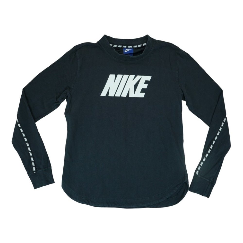 RARE Nike Tee Womens Size XS Black Long Sleeve T-Shirt Big Logo Back Logo